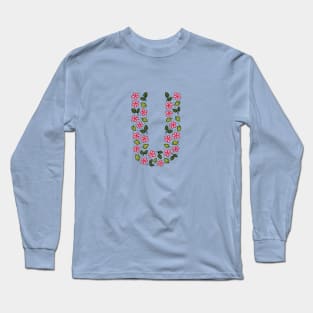 Floral Monogram Letter U Long Sleeve T-Shirt